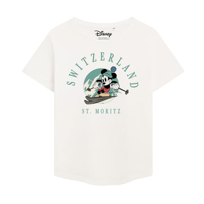 Vintage White - Front - Disney Womens-Ladies ST. Moritz Mickey Mouse T-Shirt
