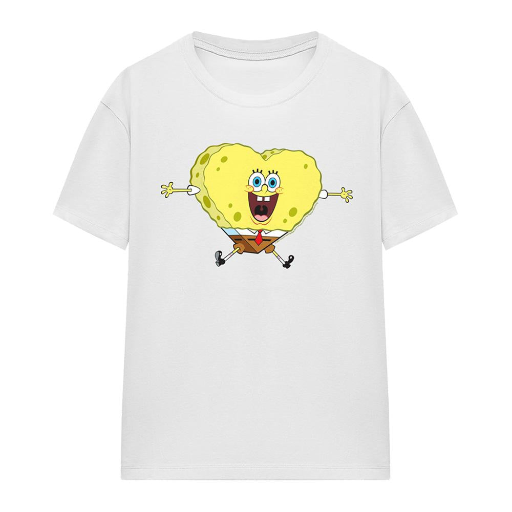 White - Front - SpongeBob SquarePants Womens-Ladies Heart Valentine`s Day T-Shirt