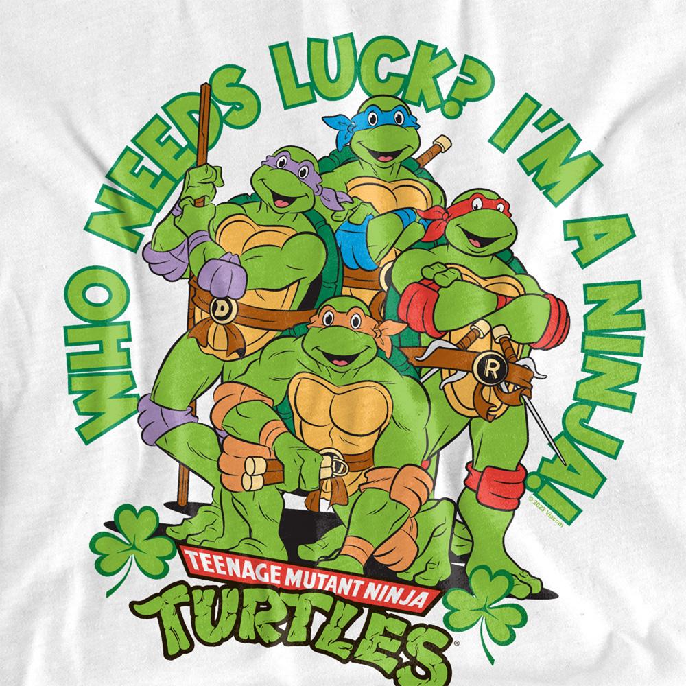 White - Side - Teenage Mutant Ninja Turtles Womens-Ladies Who Needs Luck St Patricks Day T-Shirt
