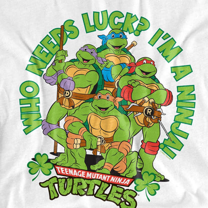 White - Side - Teenage Mutant Ninja Turtles Womens-Ladies Who Needs Luck St Patricks Day T-Shirt