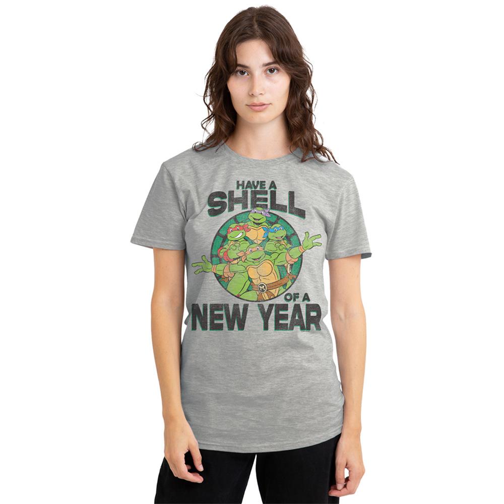 Athletic Heather - Back - Teenage Mutant Ninja Turtles Womens-Ladies Have A Shell Of A New Year Heather T-Shirt