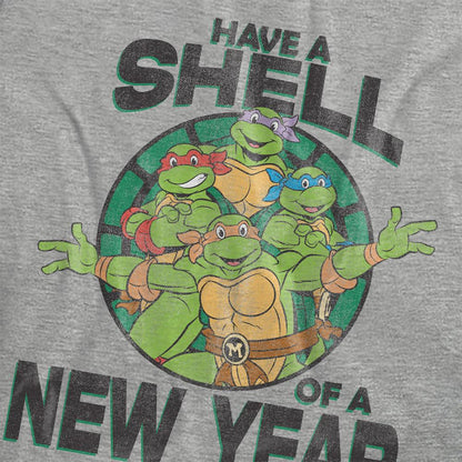 Athletic Heather - Side - Teenage Mutant Ninja Turtles Womens-Ladies Have A Shell Of A New Year Heather T-Shirt