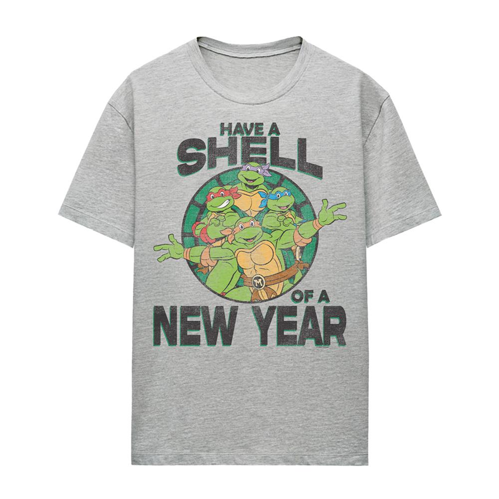 Athletic Heather - Front - Teenage Mutant Ninja Turtles Womens-Ladies Have A Shell Of A New Year Heather T-Shirt