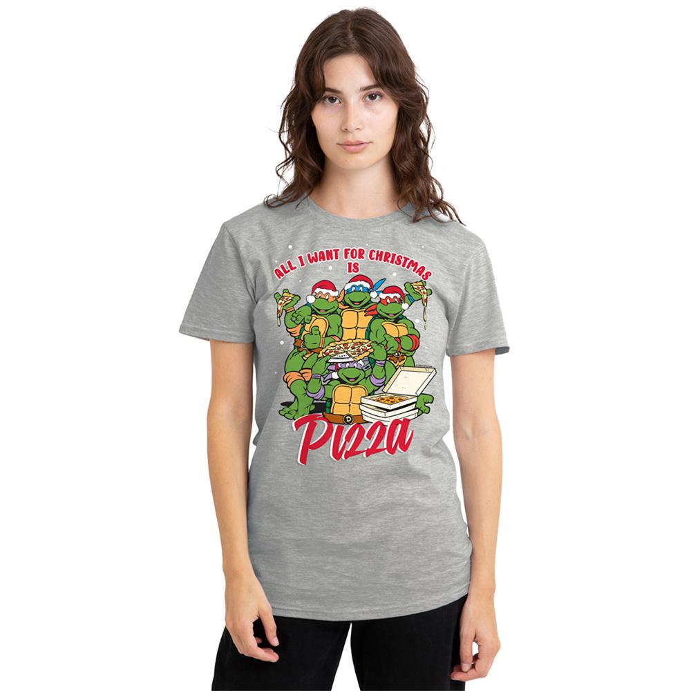 Athletic Heather - Back - Teenage Mutant Ninja Turtles Womens-Ladies All I Want For Christmas Is Pizza Heather T-Shirt