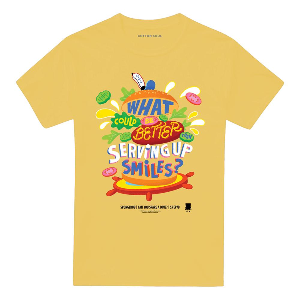 Banana Yellow - Front - SpongeBob SquarePants Unisex Adult Serving Up Smiles T-Shirt