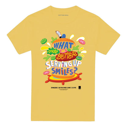 Banana Yellow - Front - SpongeBob SquarePants Unisex Adult Serving Up Smiles T-Shirt