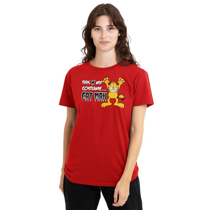 Red - Back - Garfield Womens-Ladies Cat Man T-Shirt