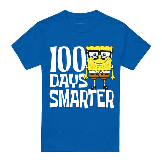 Royal Blue - Front - SpongeBob SquarePants Unisex Adult 100 Days Smarter T-Shirt