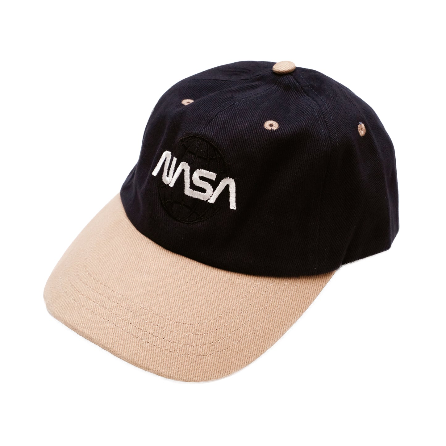 Navy-Taupe - Side - NASA Mens Globe Baseball Cap