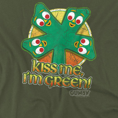Military Green - Side - Gumby Unisex Adult Kiss Me I´m Green T-Shirt
