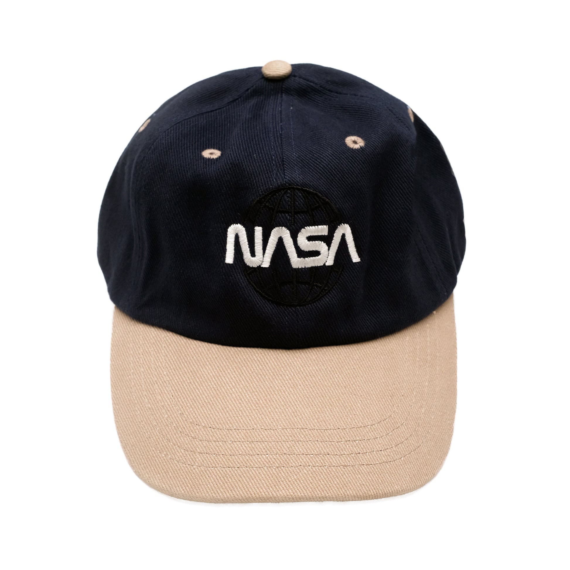 Navy-Taupe - Front - NASA Mens Globe Baseball Cap