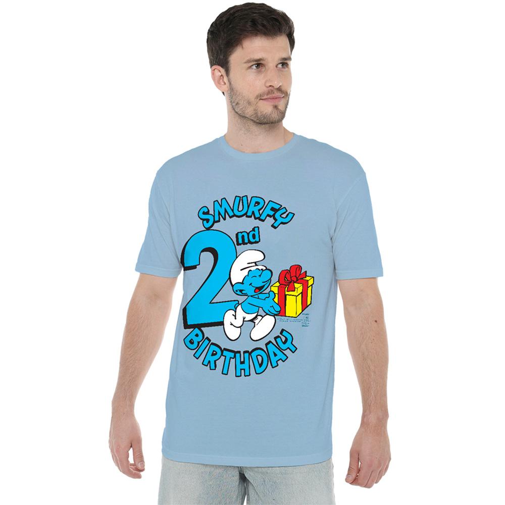 Light Blue - Back - The Smurfs Unisex Adult Smurfy 2nd Birthday T-Shirt