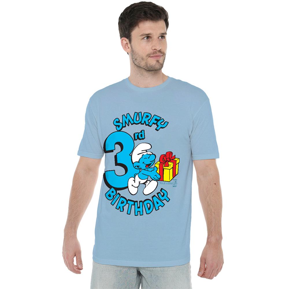 Light Blue - Back - The Smurfs Unisex Adult Smurfy 3rd Birthday T-Shirt