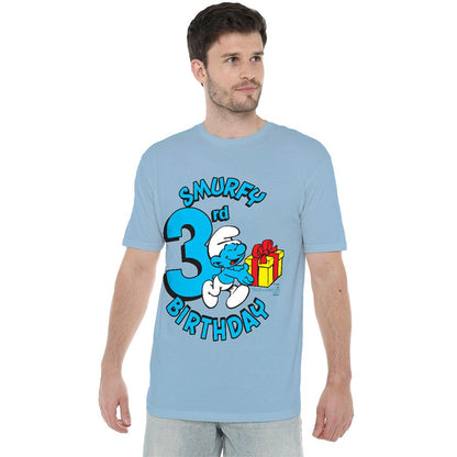 Light Blue - Back - The Smurfs Unisex Adult Smurfy 3rd Birthday T-Shirt