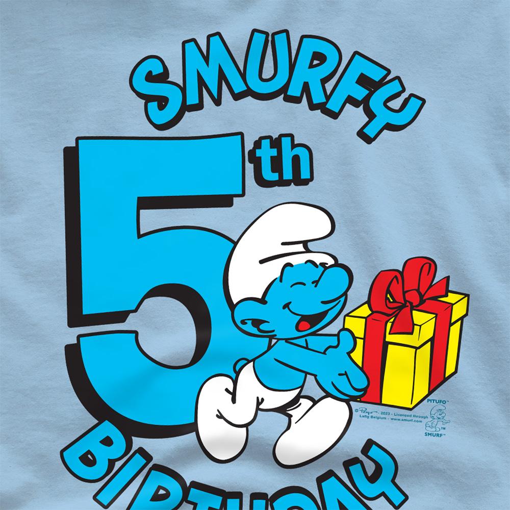 Light Blue - Side - The Smurfs Unisex Adult Smurfy 5th Birthday T-Shirt