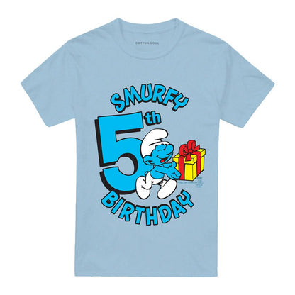 Light Blue - Front - The Smurfs Unisex Adult Smurfy 5th Birthday T-Shirt