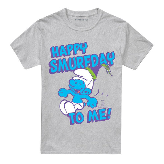 Athletic Heather - Front - The Smurfs Unisex Adult Happy Smurfy Day To Me T-Shirt