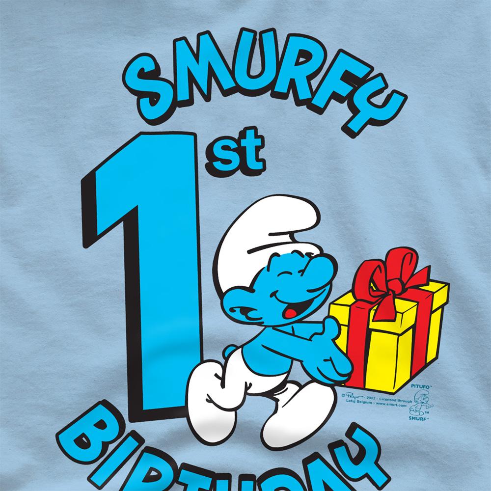 Light Blue - Side - The Smurfs Unisex Adult Smurfy 1st Birthday T-Shirt