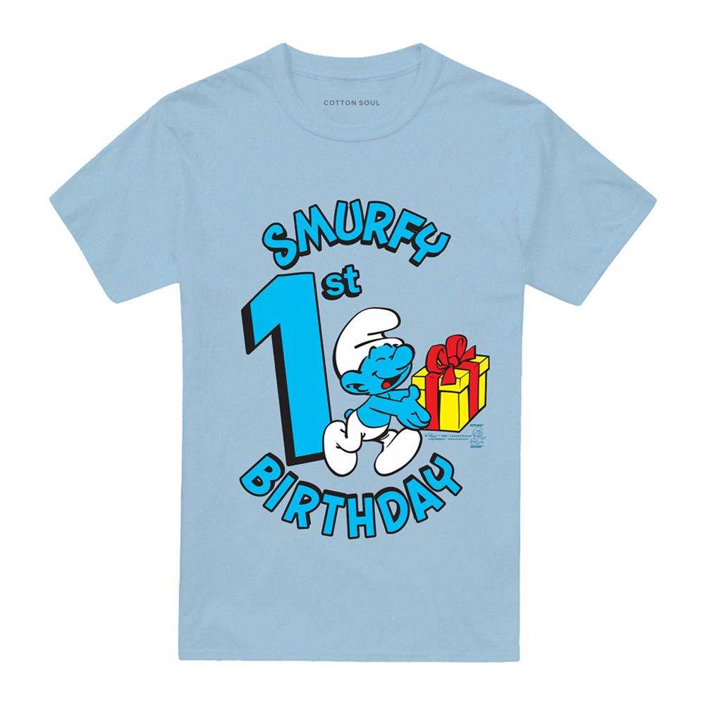 Light Blue - Front - The Smurfs Unisex Adult Smurfy 1st Birthday T-Shirt