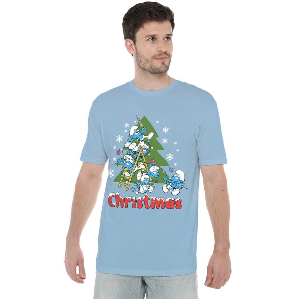 Light Blue - Back - The Smurfs Unisex Adult Christmas Tree T-Shirt