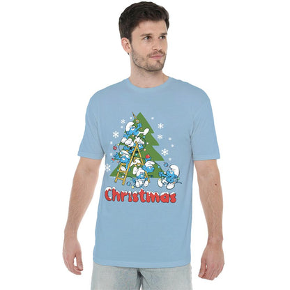 Light Blue - Back - The Smurfs Unisex Adult Christmas Tree T-Shirt