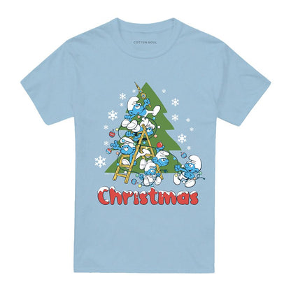 Light Blue - Front - The Smurfs Unisex Adult Christmas Tree T-Shirt