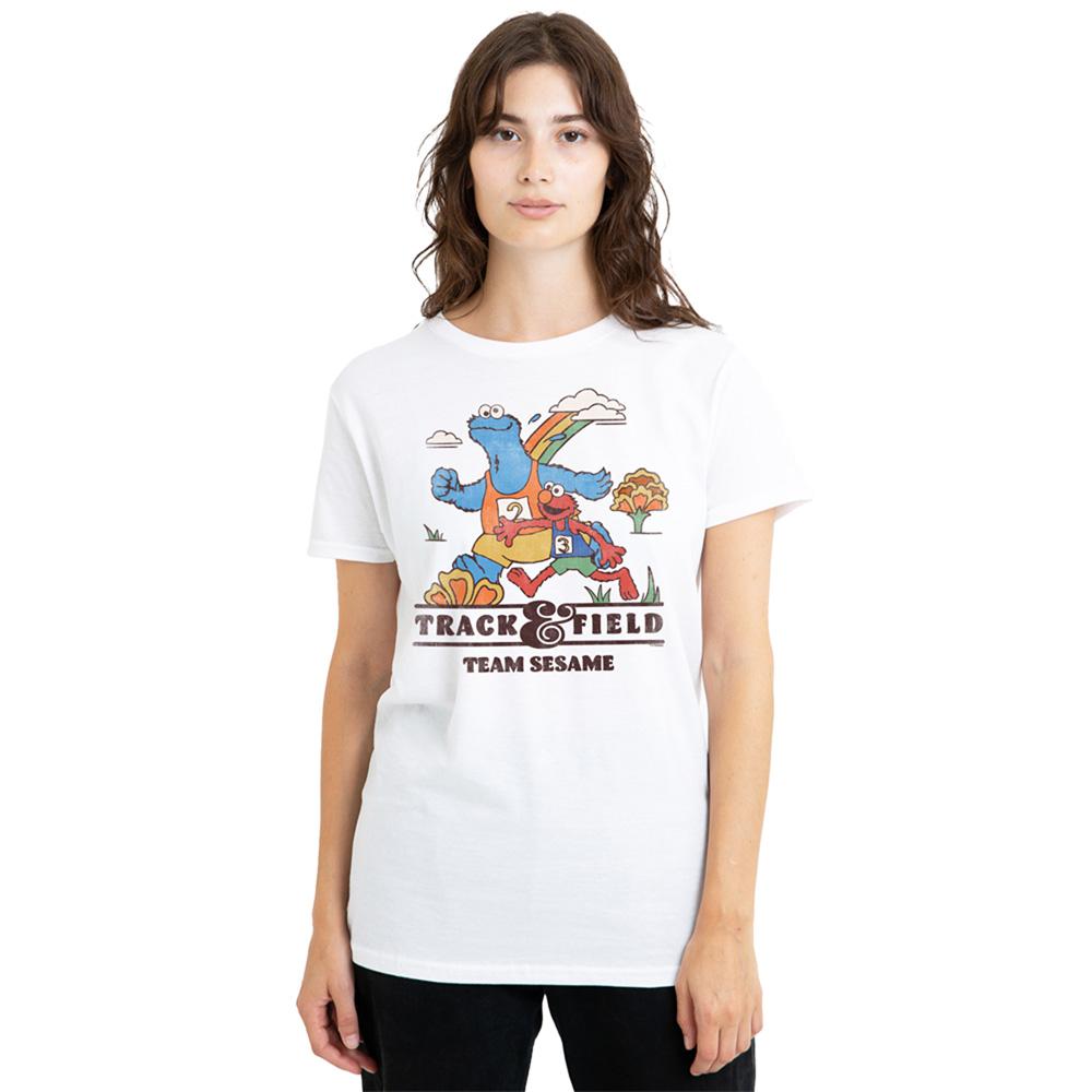White - Back - Sesame Street Womens-Ladies Track Field T-Shirt