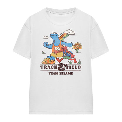 White - Front - Sesame Street Womens-Ladies Track Field T-Shirt