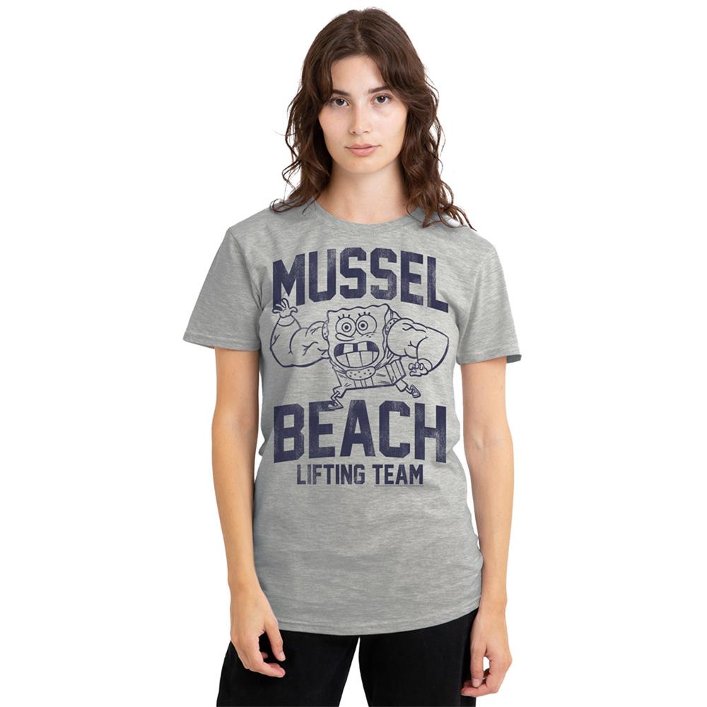 Athletic Heather - Back - SpongeBob SquarePants Womens-Ladies Mussle Beach Lifting Team Heather T-Shirt