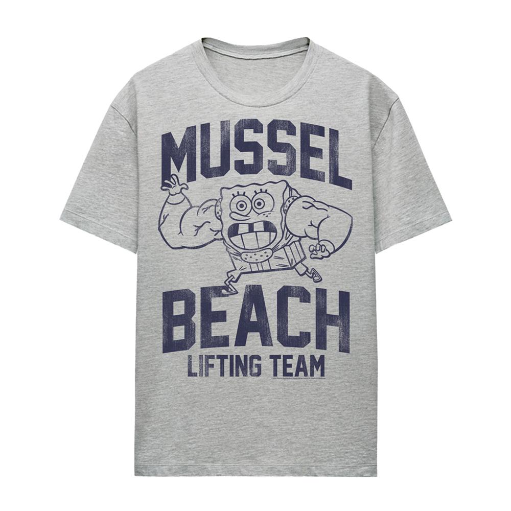 Athletic Heather - Front - SpongeBob SquarePants Womens-Ladies Mussle Beach Lifting Team Heather T-Shirt