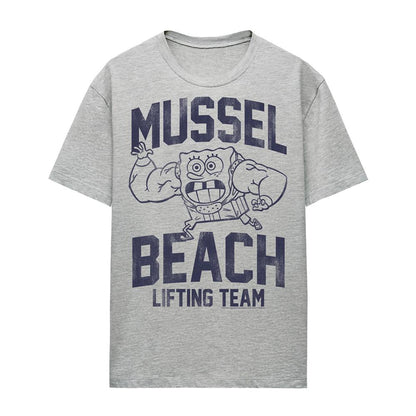 Athletic Heather - Front - SpongeBob SquarePants Womens-Ladies Mussle Beach Lifting Team Heather T-Shirt