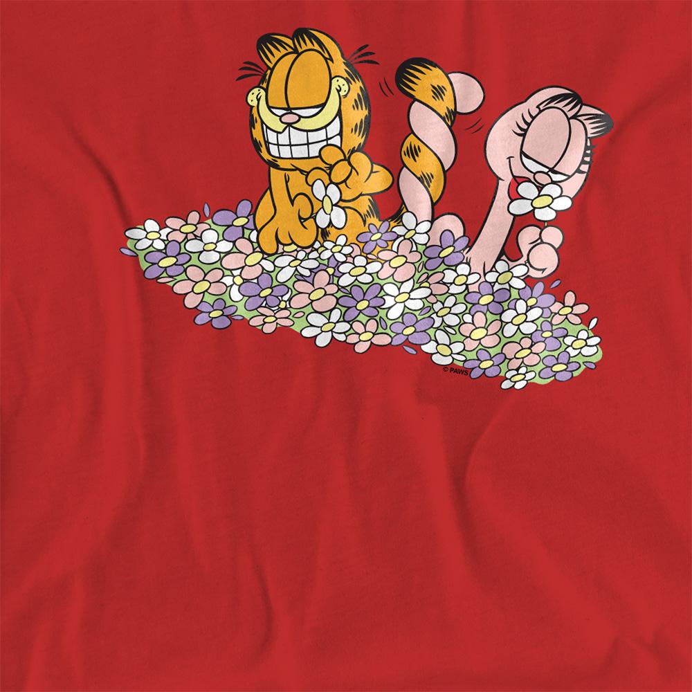 Red - Side - Garfield Womens-Ladies Chicks Dig Flowers T-Shirt