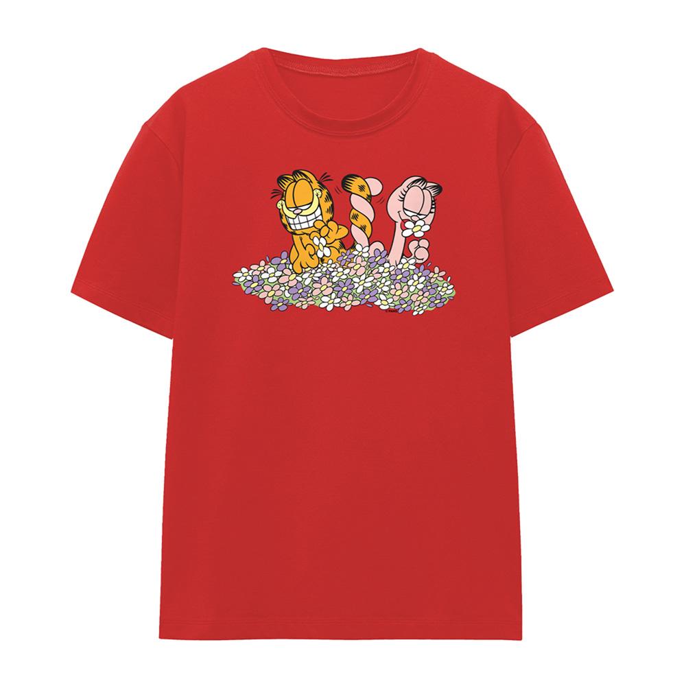 Red - Front - Garfield Womens-Ladies Chicks Dig Flowers T-Shirt