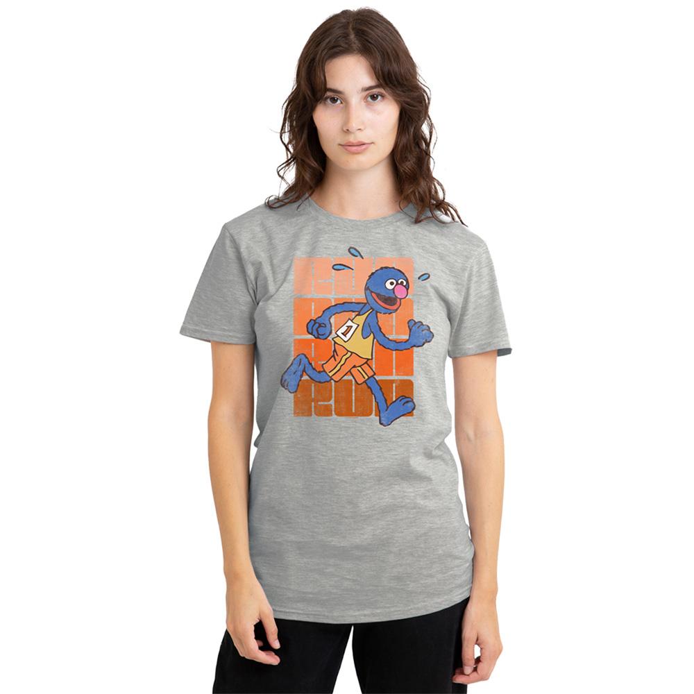Athletic Heather - Back - Sesame Street Womens-Ladies Run Run Grover Heather T-Shirt