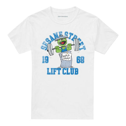 White - Front - Sesame Street Unisex Adult Oscar Lift Club T-Shirt