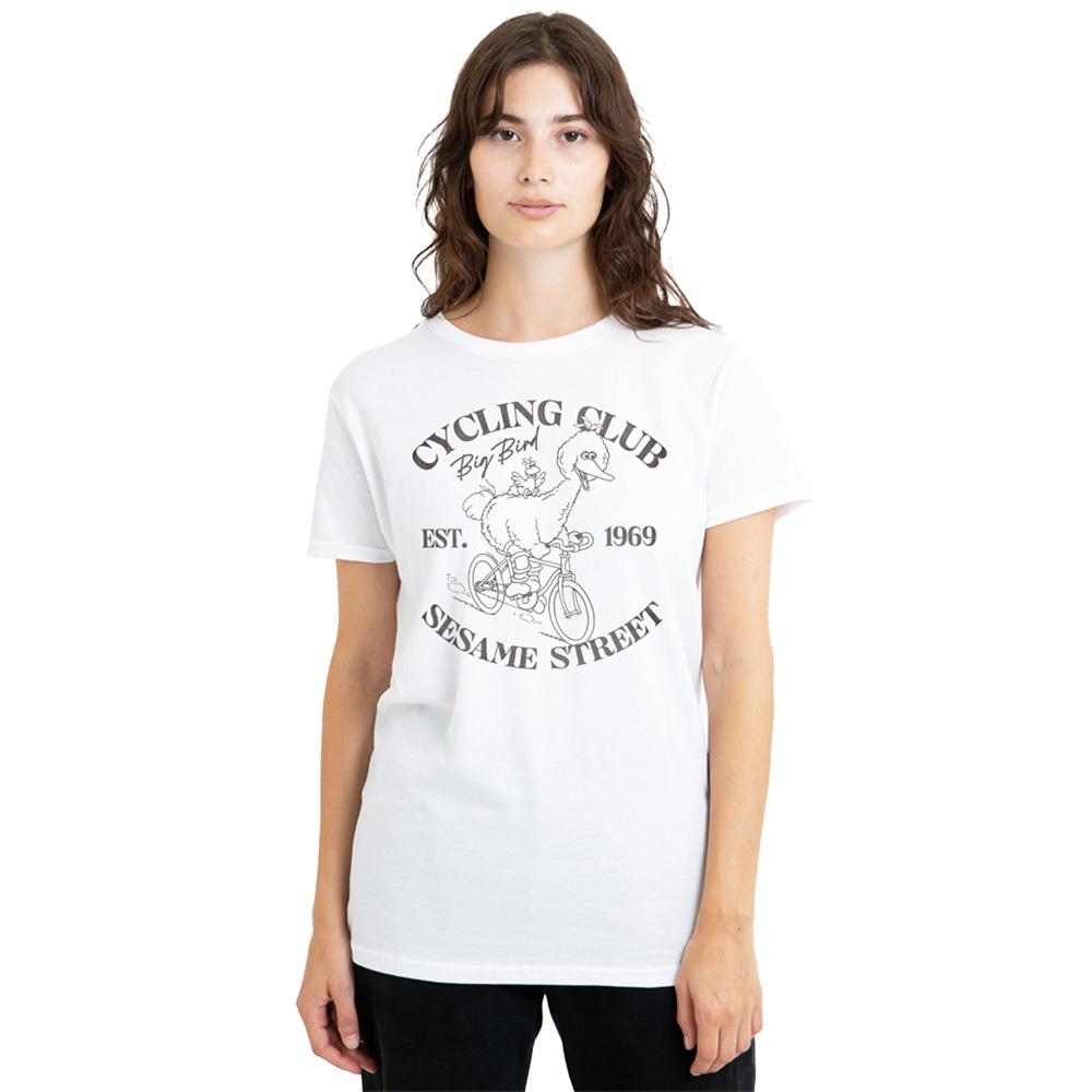 White - Back - Sesame Street Womens-Ladies Cycling Club Big Bird T-Shirt
