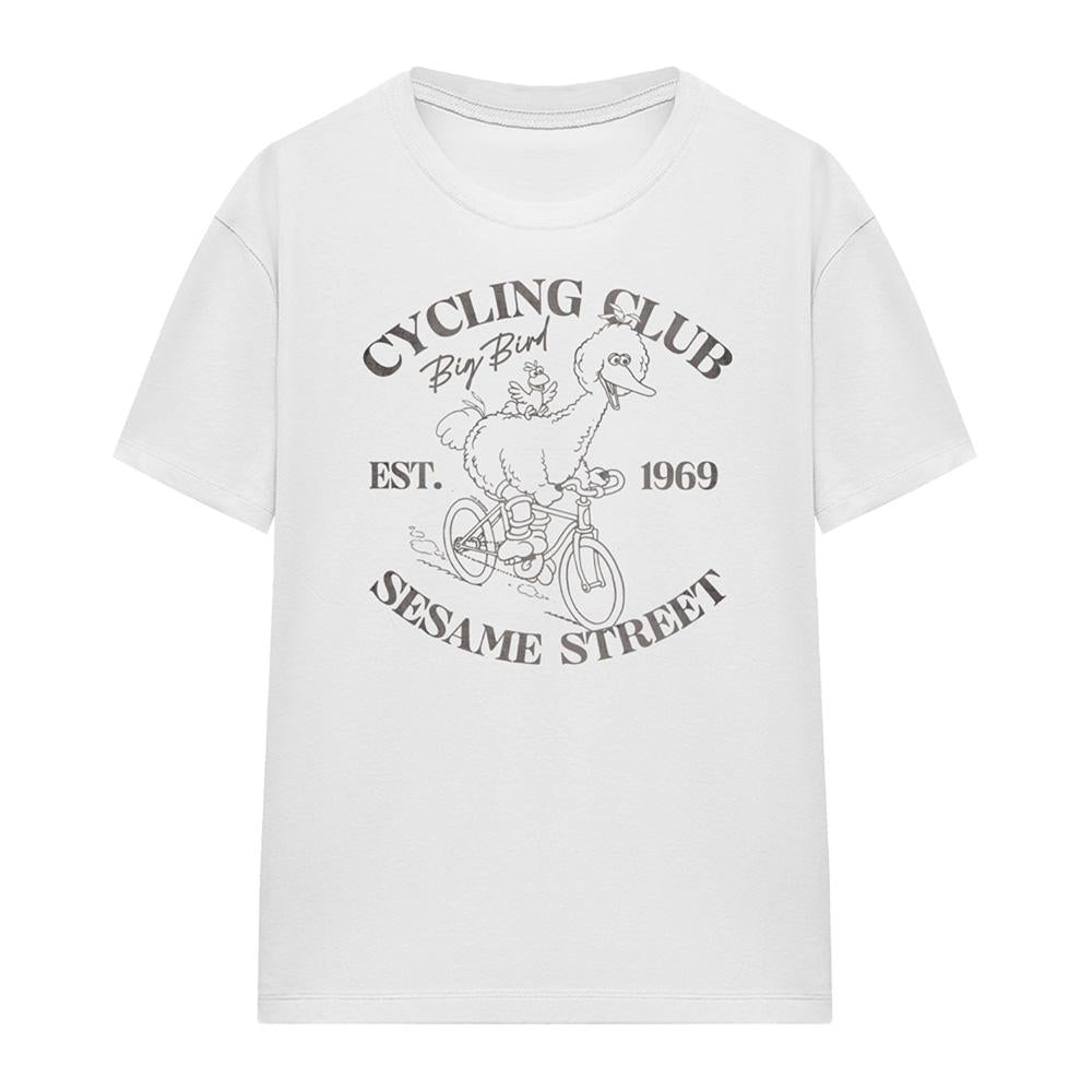 White - Front - Sesame Street Womens-Ladies Cycling Club Big Bird T-Shirt