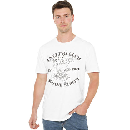 White - Back - Sesame Street Unisex Adult Cycling Club Big Bird T-Shirt
