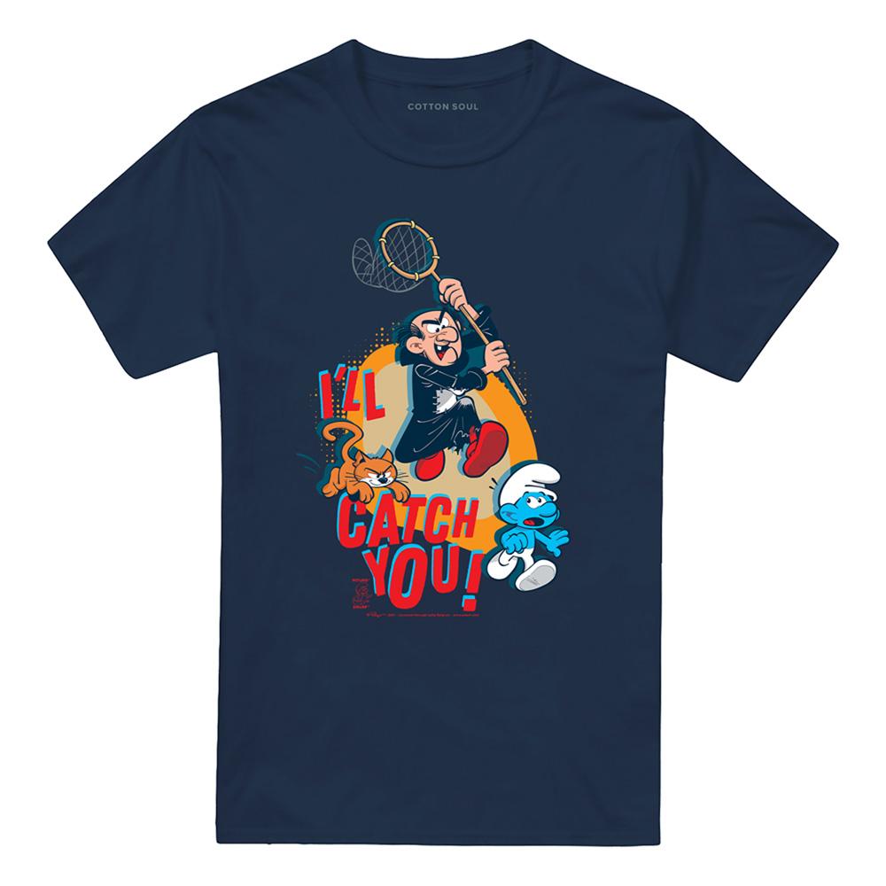 Navy - Front - The Smurfs Unisex Adult I´ll Catch You Gargamel & Azrael T-Shirt