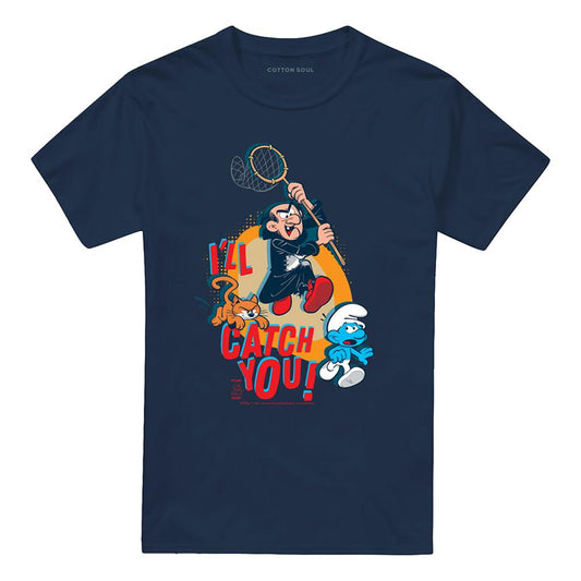 Navy - Front - The Smurfs Unisex Adult I´ll Catch You Gargamel & Azrael T-Shirt