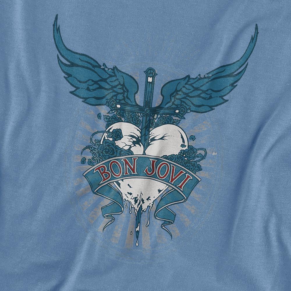 Carolina Blue - Back - Bon Jovi Unisex Adult Winged Heart T-Shirt
