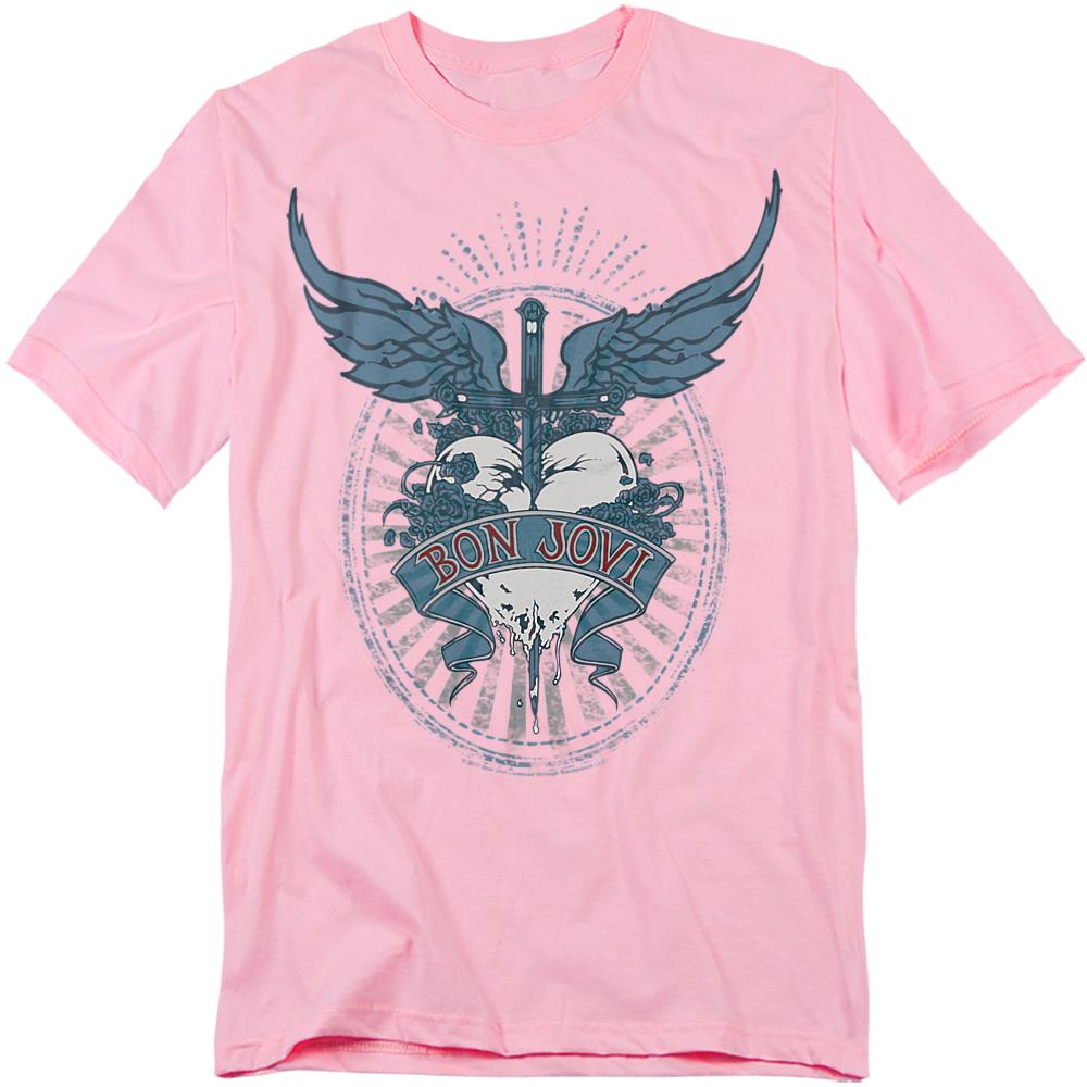 Pink - Front - Bon Jovi Unisex Adult Winged Heart T-Shirt