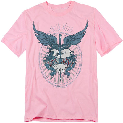 Pink - Front - Bon Jovi Unisex Adult Winged Heart T-Shirt