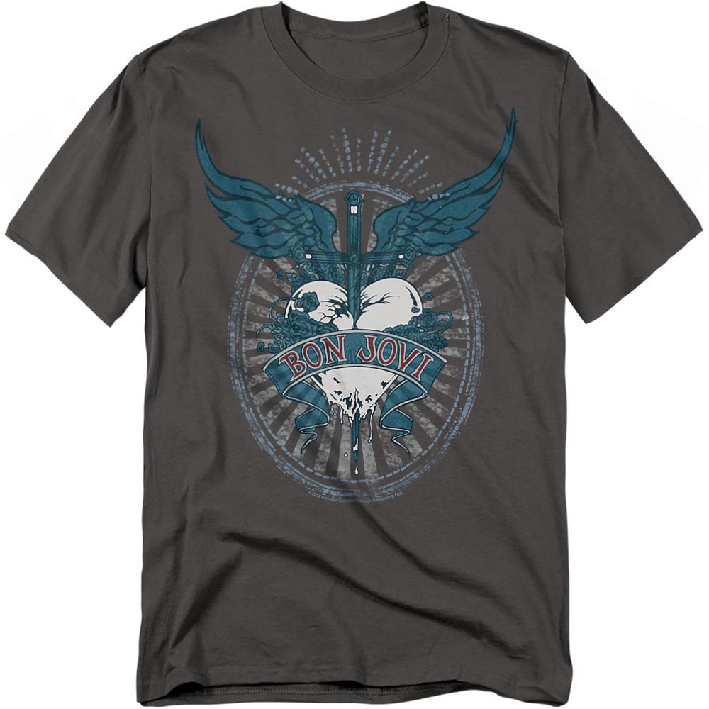 Charcoal - Front - Bon Jovi Unisex Adult Winged Heart T-Shirt
