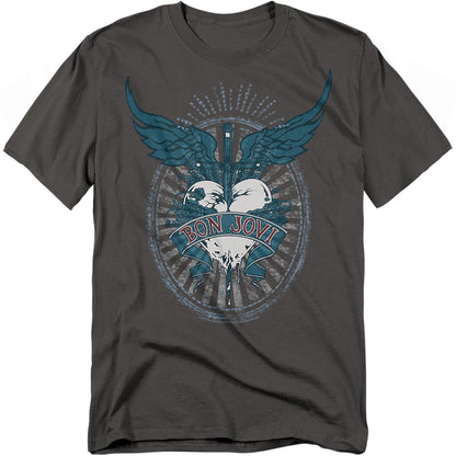 Charcoal - Front - Bon Jovi Unisex Adult Winged Heart T-Shirt