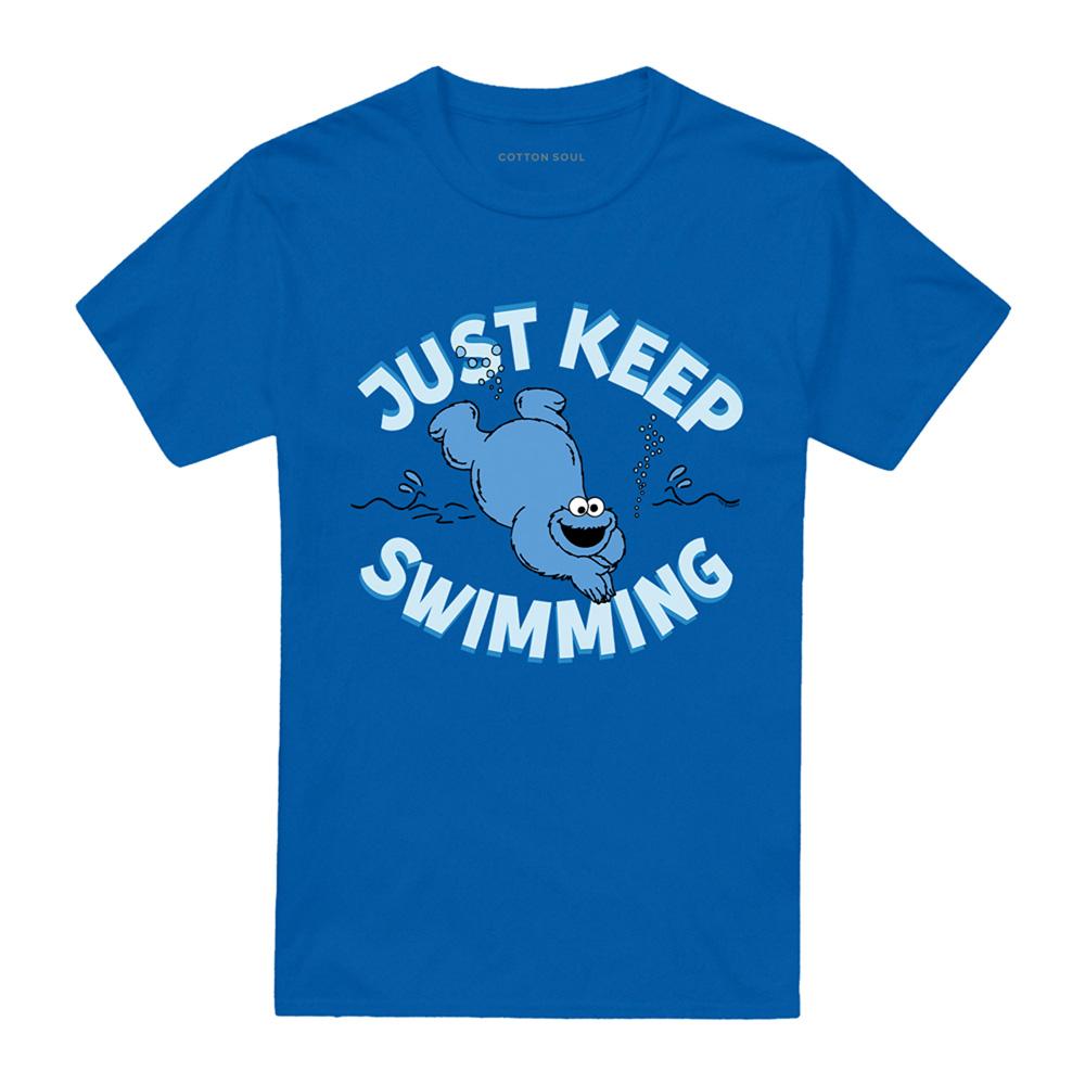 Royal Blue - Front - Sesame Street Unisex Adult Just Keep Jumping Cookie Monster T-Shirt