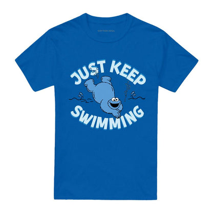 Royal Blue - Front - Sesame Street Unisex Adult Just Keep Jumping Cookie Monster T-Shirt