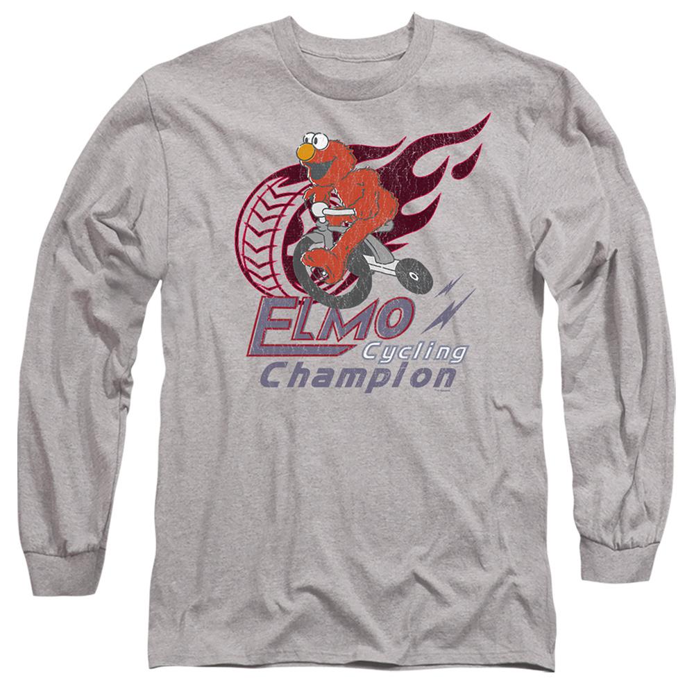 Athletic Heather - Front - Sesame Street Unisex Adult Cycle Champion Elmo Heather Long-Sleeved T-Shirt