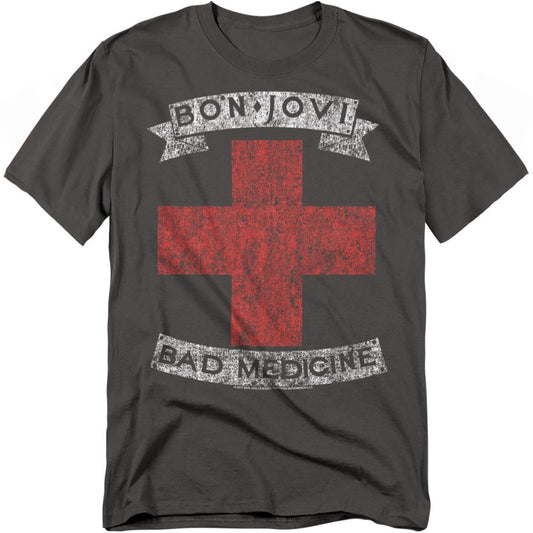 Charcoal - Front - Bon Jovi Unisex Adult Bad Medicine T-Shirt