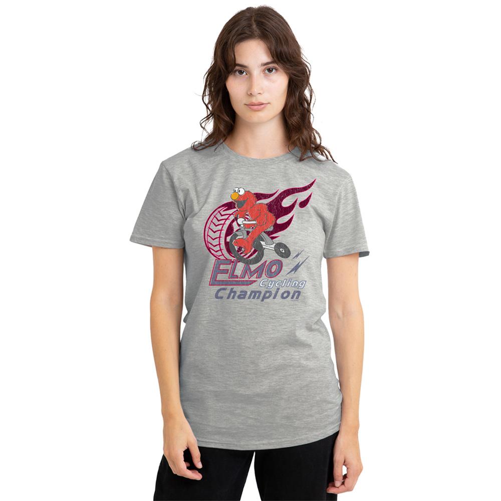 Athletic Heather - Back - Sesame Street Womens-Ladies Cycle Champion Elmo Heather T-Shirt